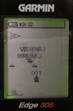 Sk&aelig;rmbillede p&aring; Garmin Edge n&aring;r der k&oslash;res med waypoints